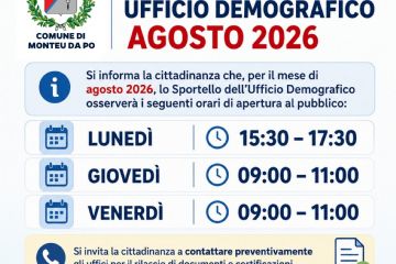 Orari Ufficio Demografico - agosto 2026